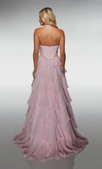 Romantic Blush  Strapless A-Line Gown with Floral Embellishments and Tiered Chiffon Skirt: Prom Dress