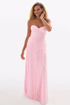 Romantic Strapless A-Line Gown with Swirl Lace Overlay: Prom Dress