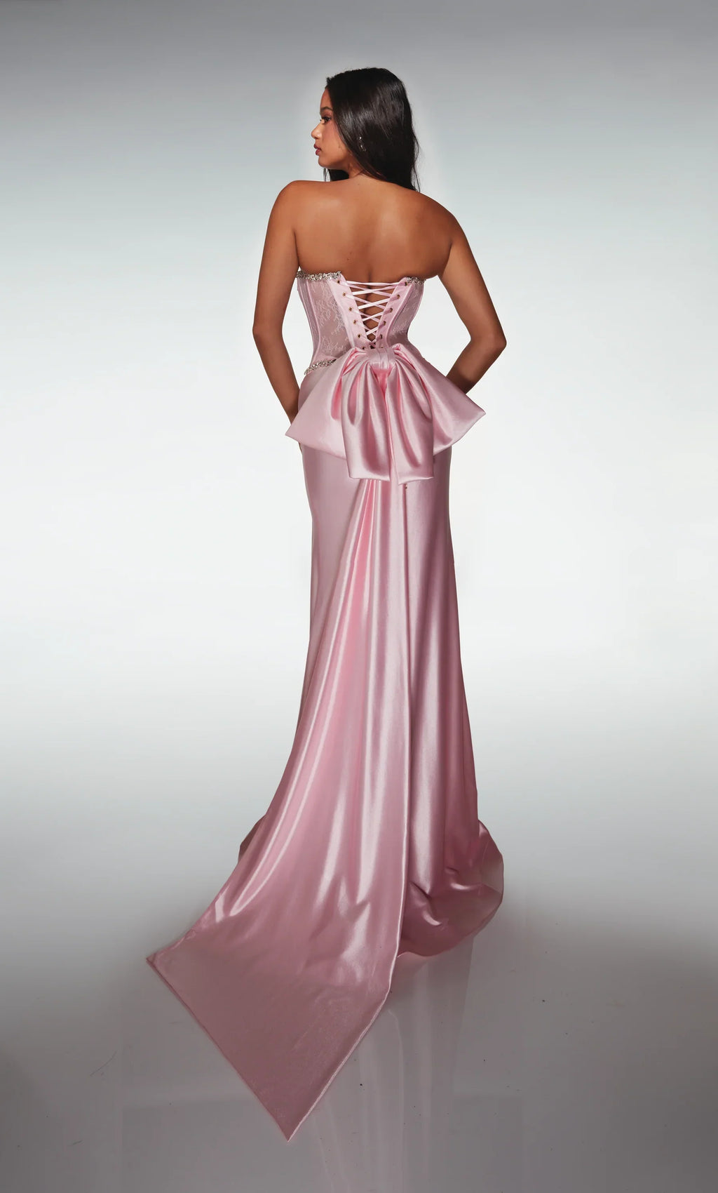 Romantic  Strapless Mermaid Gown with Lace Corset and Detachable Bow Train: Prom Dress