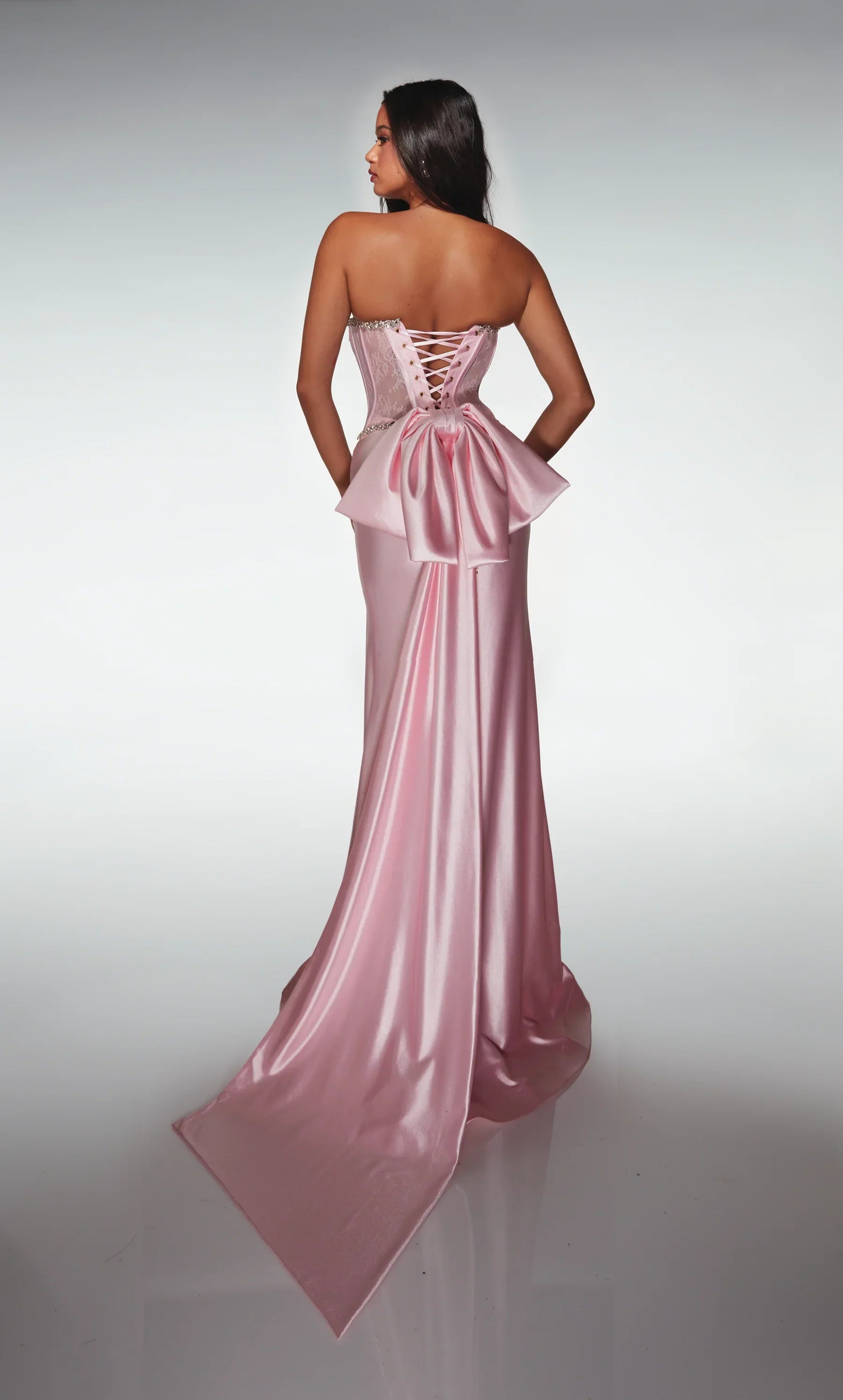 Romantic  Strapless Mermaid Gown with Lace Corset and Detachable Bow Train: Prom Dress