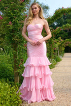 Romantic Strapless Mermaid Gown with Ruffled Tiered Skirt: Prom Dress