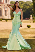 Romantic Mermaid V-Neck Sleeveless Bow-Detail Prom Dress