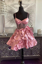 Rosette Straps Corset Homecoming Dress Short Prom Dress