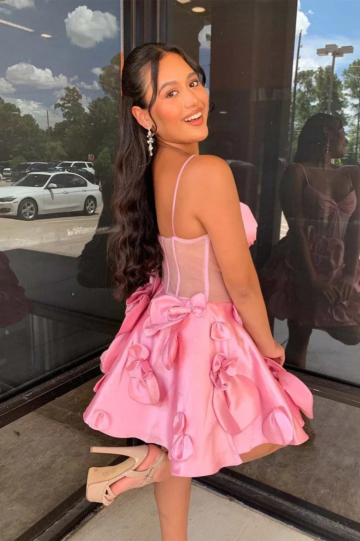 Rosette Straps Corset Homecoming Dress Short Prom Dress