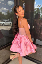 Rosette Straps Corset Homecoming Dress Short Prom Dress