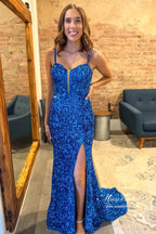 Sequins Mermaid Spaghetti Straps Sweetheart Prom Dresses