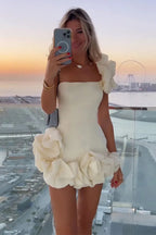 Ruffled Satin Short Party Dress One Shoulder Homecoming Dress