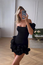 Ruffled Satin Short Party Dress One Shoulder Homecoming Dress