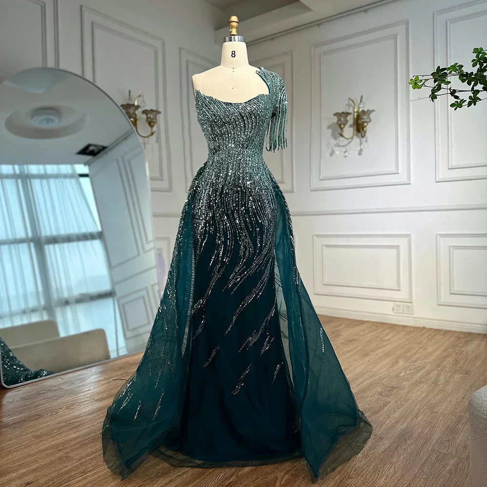 Luxury Green Evening Dress with Overskirt