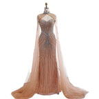 Luxury Nude Mermaid Evening Dress with Cape Sleeves