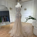 Luxury Nude Pink Crystal Tassel Mermaid Evening Dress