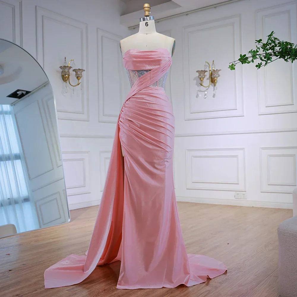 Elegant Pink Glitter Prom Dress with Slit
