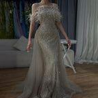 Serene Hill Dubai Luxury Beaded  Blue Mermaid Elegant Overskirt Evening Dresses Gowns For Women Wedding Party LA71634