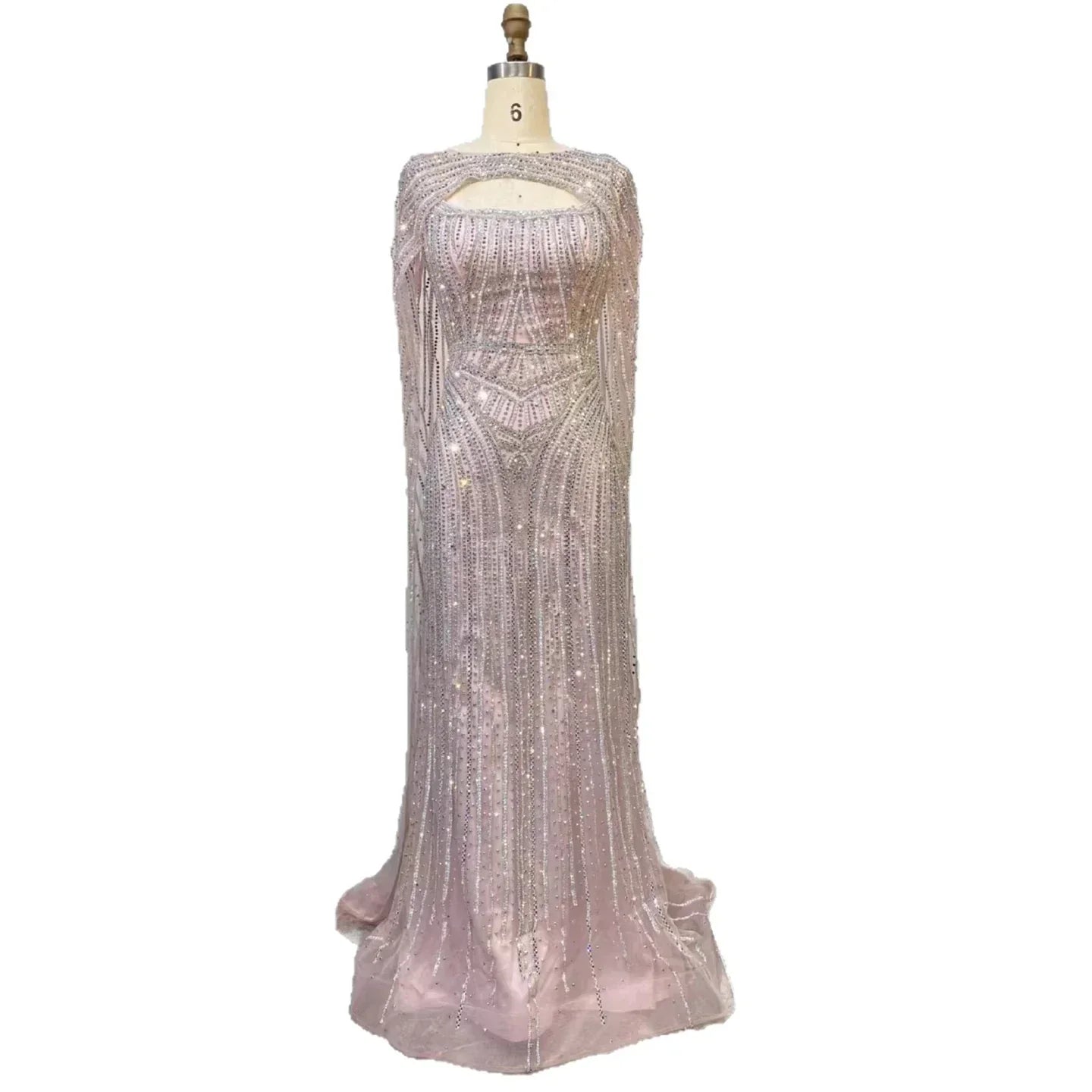 Luxury Blue Diamond Evening Dress With Cape
