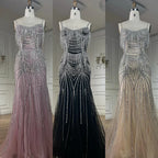 Luxury Nude Pink Crystal Tassel Mermaid Evening Dress