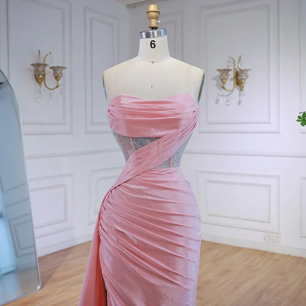 Elegant Pink Glitter Prom Dress with Slit
