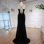 Black Beaded Classy Prom Dress with Spaghetti Straps