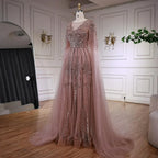 Elegant Beaded A-Line Evening Dress with Cape Sleeves