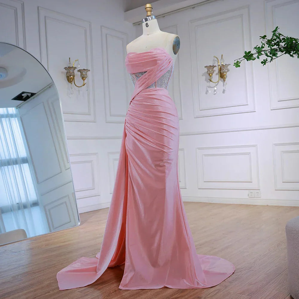 Elegant Pink Glitter Prom Dress with Slit