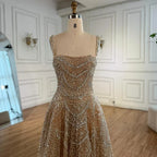 Luxury Nude A-Line Evening Dress with Pearls and Crystals