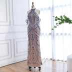Luxury Kosovo Blue Evening Dress With Gloves