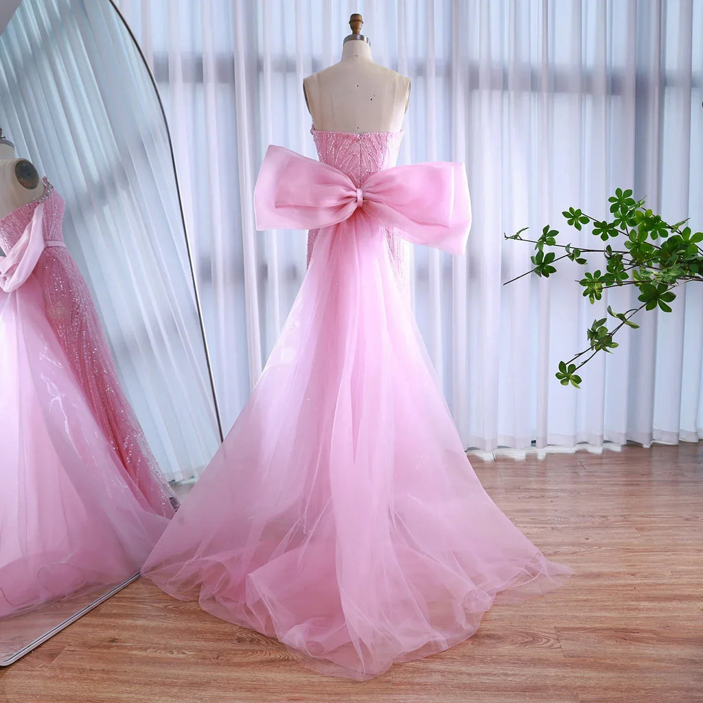 Luxury Dubai Pink Bow Evening Dress