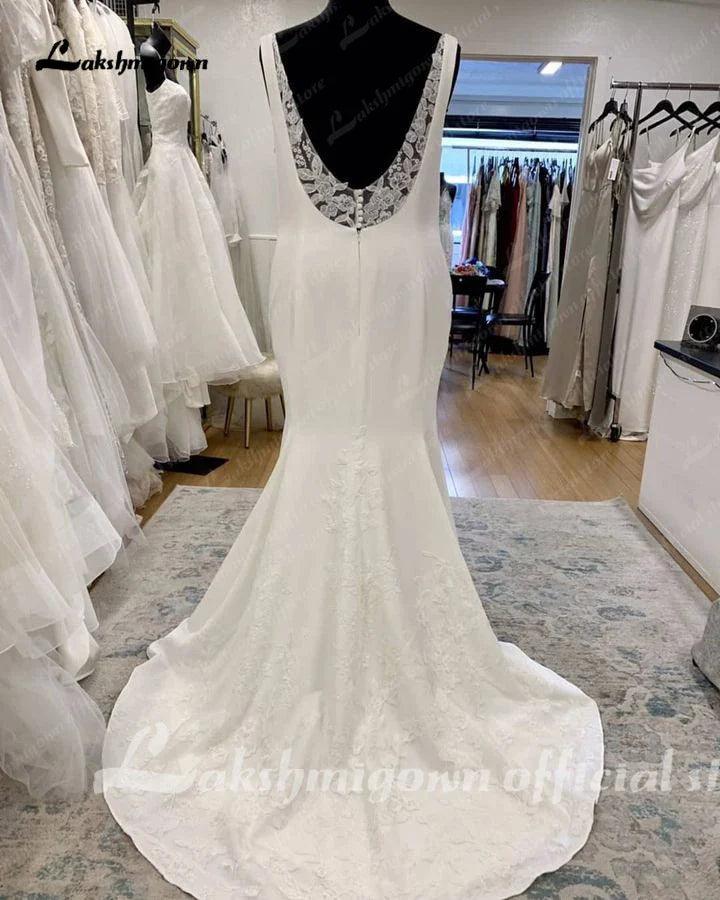 NumberSea Plus Size Boho Mermaid Wedding Dresses for Women 2025 Vestido Scoop Neck Lace Crepe Wedding Gowns  Vestiti Donna