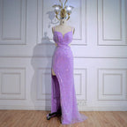 Luxury Purple Sequin Prom Dress with Slit and Cutout Waist LA73000