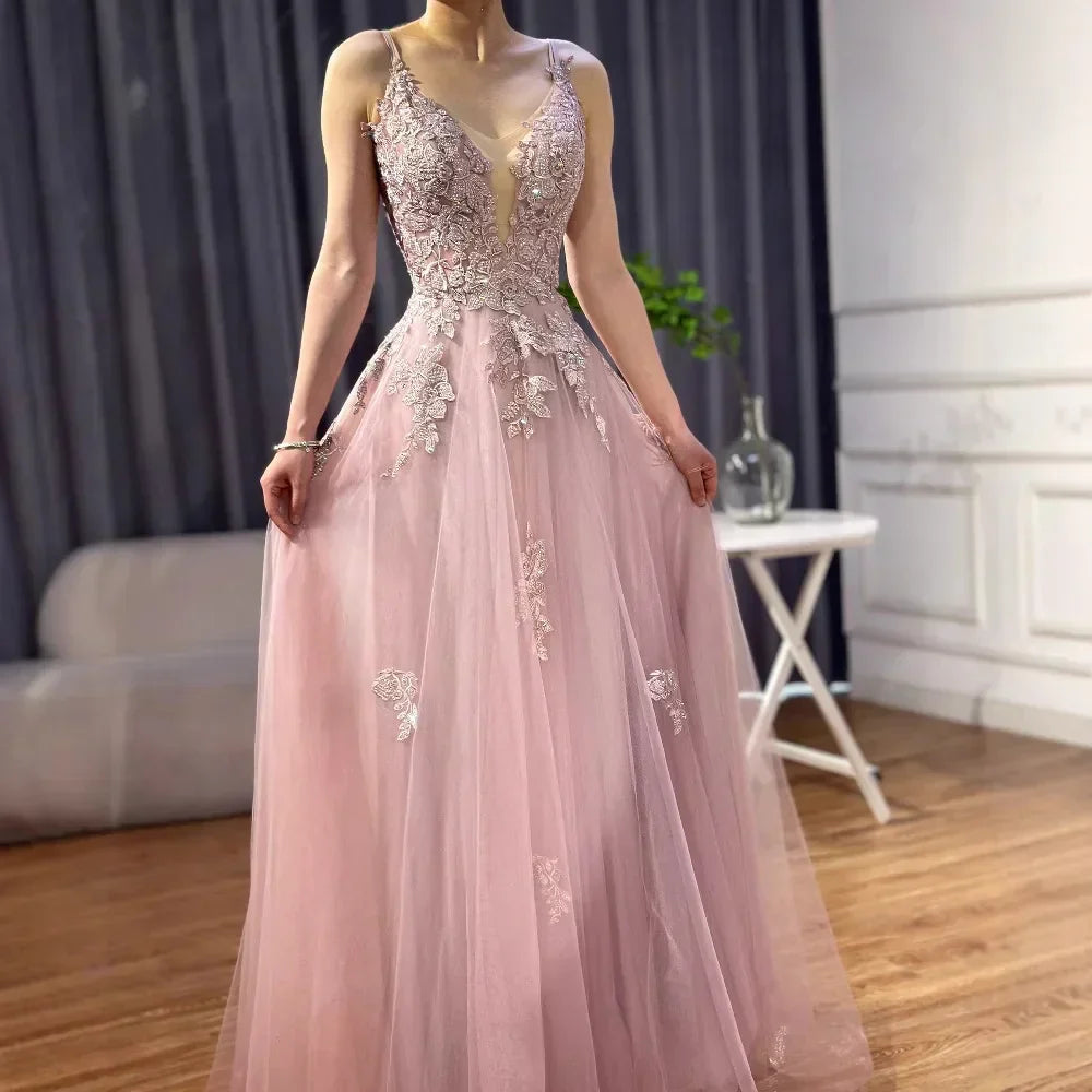 Luxury Sage Green Lace A-Line Prom Dress with Spaghetti Straps