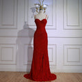 Elegant Red Prom Dress with Slit