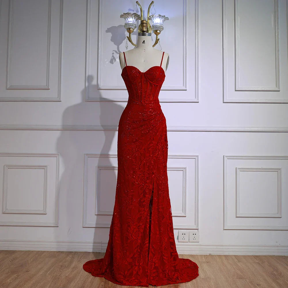Elegant Red Prom Dress with Slit