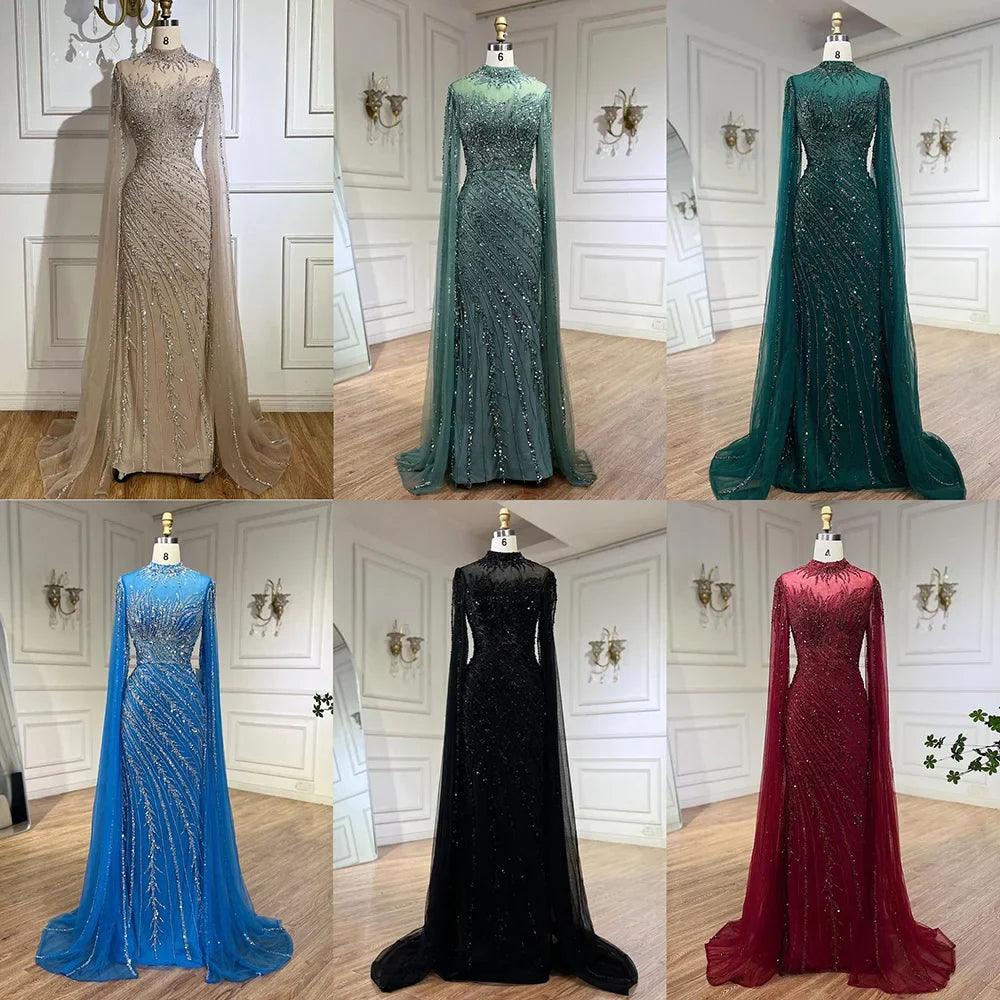 Serene Hill Nude Cape Sleeves Mermaid Lace Beaded Luxury Dubai Long Evening Dresses Gowns for Women Wedding Party LA71885A