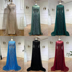 Serene Hill Nude Cape Sleeves Mermaid Lace Beaded Luxury Dubai Long Evening Dresses Gowns for Women Wedding Party LA71885A