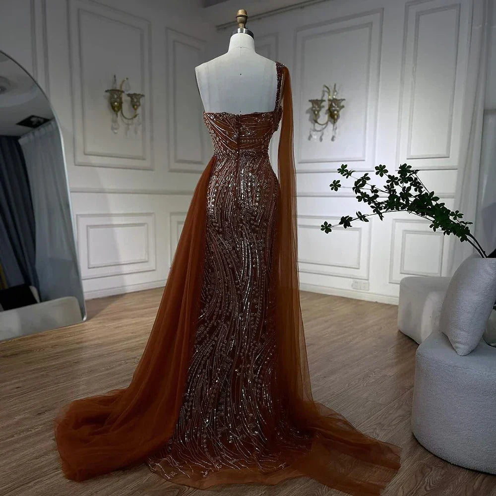 Luxury Green One Shoulder Mermaid Evening Dress with Cape