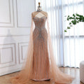 Luxury Nude Mermaid Evening Dress with Cape Sleeves