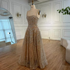 Luxury Nude A-Line Evening Dress with Pearls and Crystals