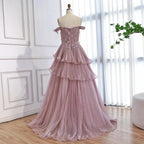 Luxury Pink Dreamy Ruffles Beaded A-Line Evening Dress LA73385