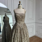 Luxury Sage Green Beaded A-Line Spaghetti Strap Evening Dress