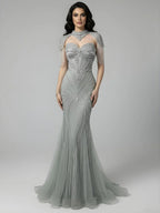 Luxury Nude Beaded High Neck Mermaid Evening Dress LA72897