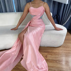 Elegant Pink Glitter Prom Dress with Slit
