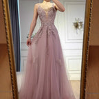 Luxury Sage Green Lace A-Line Prom Dress with Spaghetti Straps