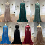 Luxury Nude Mermaid Evening Dress with Cape Sleeves