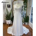 NumberSea NumberSea Off Shoulder Soft Satin Pleats Boho Wedding Dress for Women 2024 Off White Beach Wedding Reception Dress for Bride