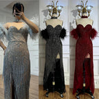 Luxury Silver Nude Mermaid Evening Dress with Beaded Tassel