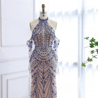 Luxury Kosovo Blue Evening Dress With Gloves