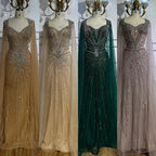 Dubai Luxury Nude Cape Sleeves Beaded Evening Dress LA72575A