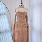 Luxury Gray Beaded Off-Shoulder Evening Dress with Cape Sleeves