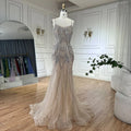 Luxury Nude Pink Crystal Tassel Mermaid Evening Dress