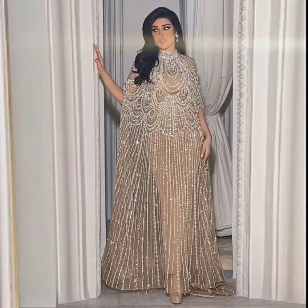 Luxury Champagne Kaftan Evening Gown Wedding Formal Dress