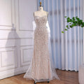 Luxury Lace Pearls Mermaid Evening Dress With Glove White Nude